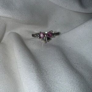 Elegant Silver and Pink Bow Ring